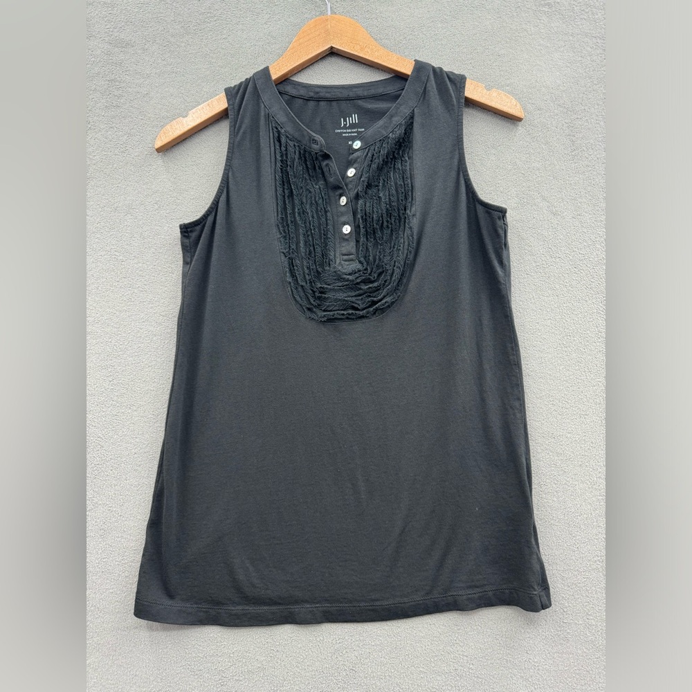 J Jill Women’s XS Black Sleeveless Chiffon Bib Knit Tank